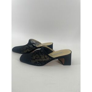 Ann Marino Black Mesh Block Heel Mules Women's 9.5 Square‎ Toe Classic Comfort